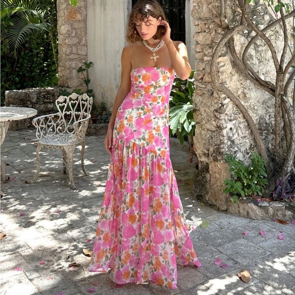 12th Tribe Dresses & Skirts - 12th Tribe Pink and Orange Floral Maxi Dress